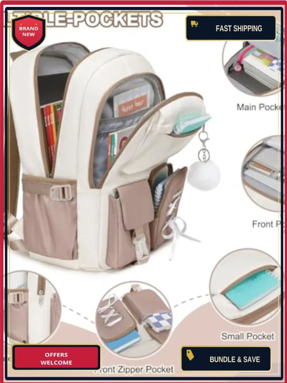 3-in-1 Laptop Backpack Set with Lunch Bag & Pencil Pouch, USB Charging,